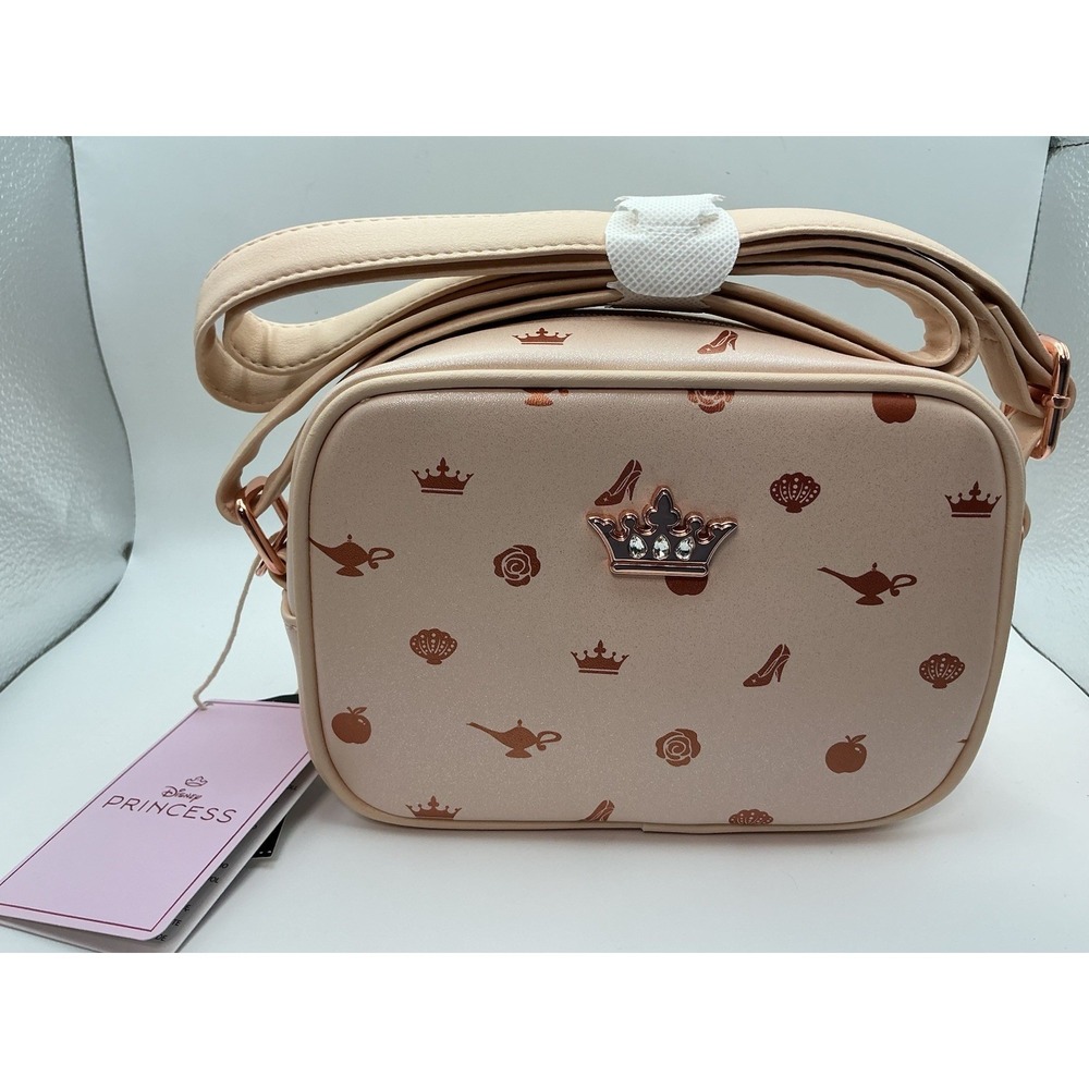 Loungefly Disney Princess Crossbody Bag Beige Rose Gold Crown Faux Leather New